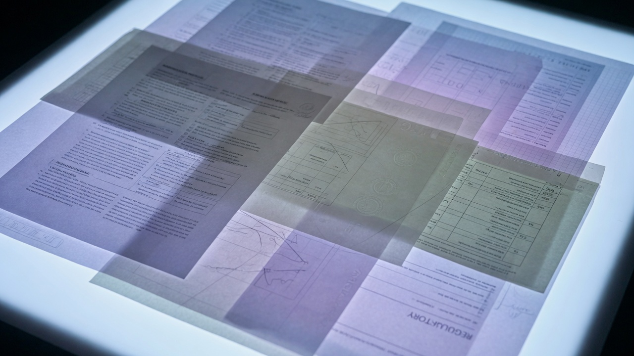 Overlapping translucent paper on a light box