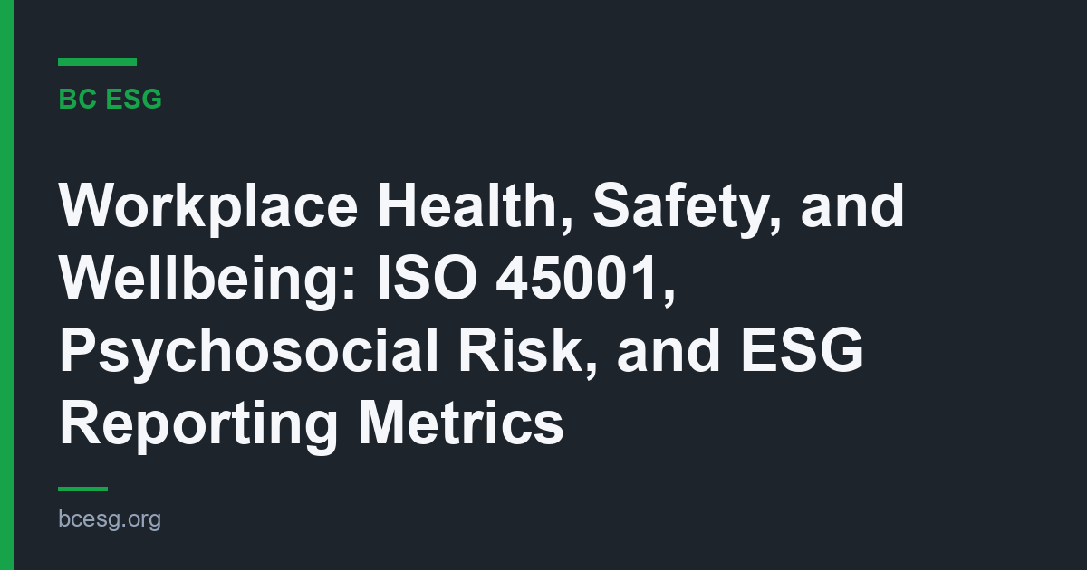 Workplace Health, Safety, and Wellbeing: ISO 45001, Psychosocial Risk, and ESG Reporting Metrics