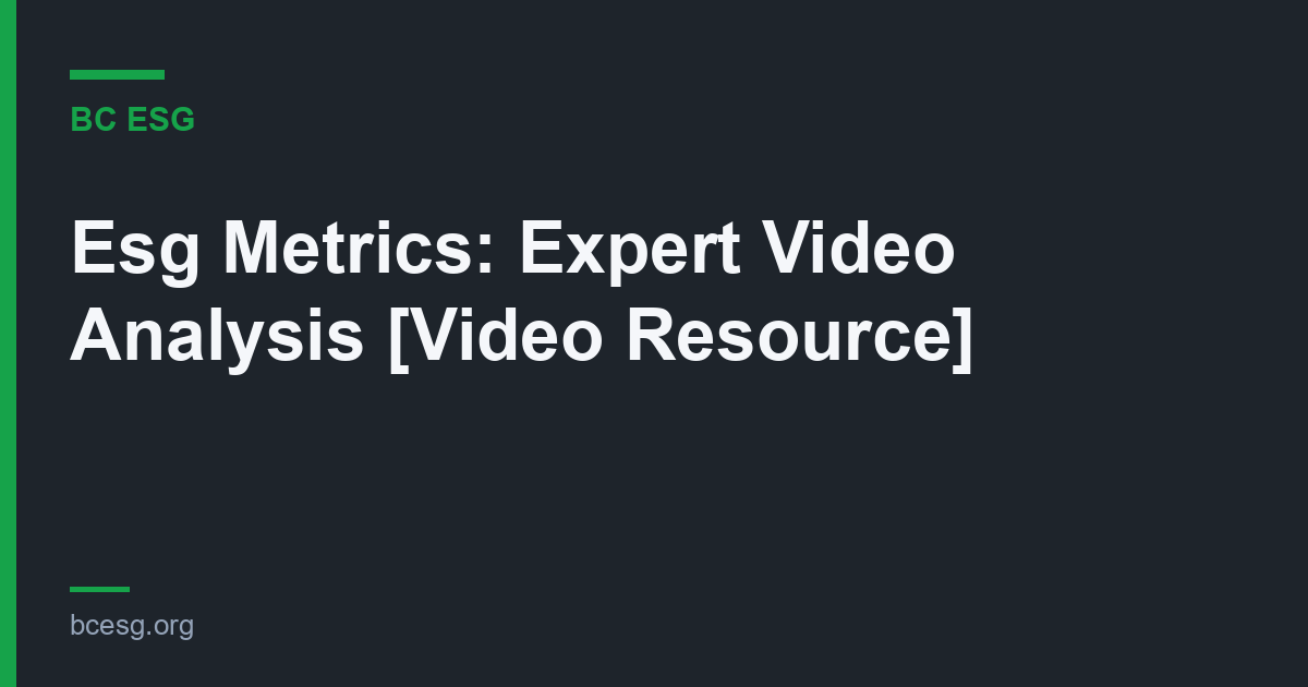 Esg Metrics: Expert Video Analysis [Video Resource]